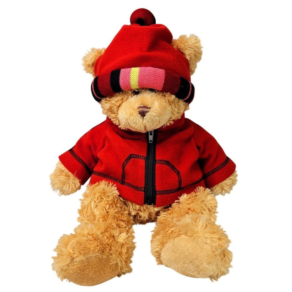 Fashion Bug Teddy Bear Stuffed Animal 18" Fleece Coat Beanie Hat Winter Holiday